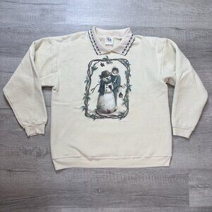 Vintage Won's Wear Beige Women's XL Sweater Heidi Satterberg Art Winter Snowman